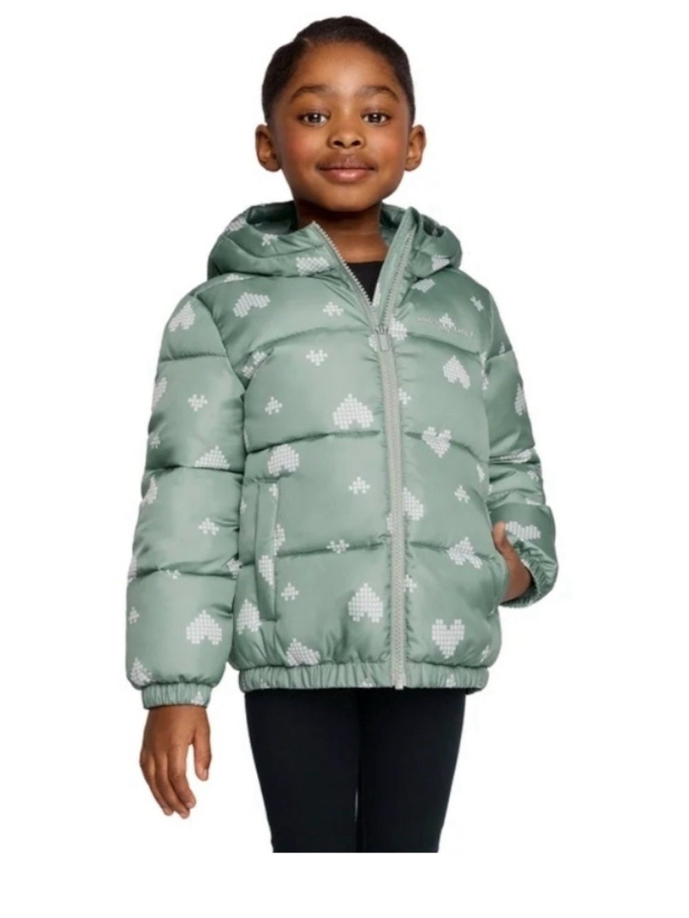 Miles The Label Girls' 6 Green Blue Heart Puffer Jacket